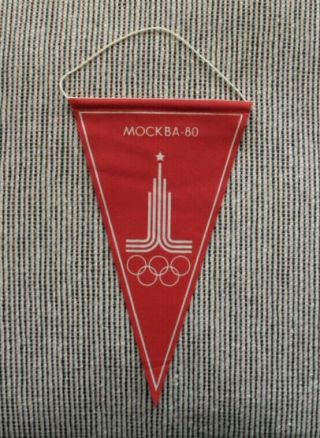 Orig.  /scarce 1980 Moscow Olympics Mockba - 80 Mini - Pennant With Hang Cord