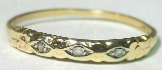Vintage Antique Solid 14k Yellow Gold 3 Stone Diamond Ring Size 7.  50