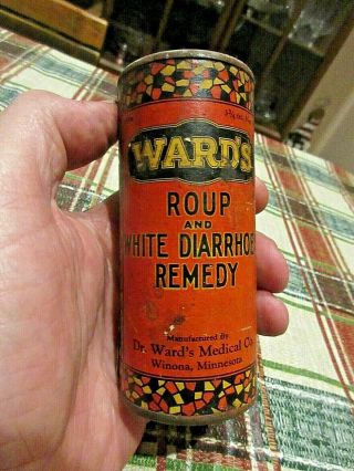 Vintage Dr.  Ward’s Winona Mn Paper Label Roup And White Diarrhoea Remedy Can