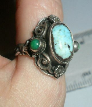 Vintage jewellery antique arts and crafts silver turquoise ring Zoltan White 2