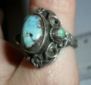 Vintage jewellery antique arts and crafts silver turquoise ring Zoltan White 3