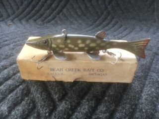 Vintage Fish Decoy Ice Spearing Lure Early Bear Creek Type 2 W/box Crimped Hook
