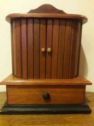 Antique Sewing Cabinet Thread Spool Holder With Sliding Accordion Doors