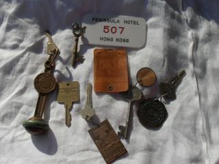 6 Antique Hotel Keys From Around The World - Copenhagen,  Hong Kong,  Deshler