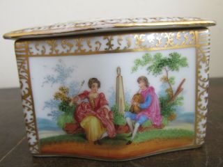 Antique Dresden Germany Hand Painted Trinket Box Pink Romantic Couple Scene 2