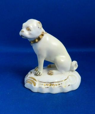Antique Early 19thc Derby Porcelain Figure Of A Pug Dog C1830