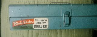 Vintage Metal Tool Box Black & Decker drill kit mid - century latches fine decal 3