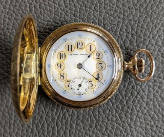 Antique Trenton Watch Co.  Gold Filled Hunter Case Fancy Dial Pocket Watch