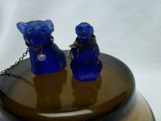 2 Antique Czech Glass Miniature Cracker Jack Charms Blue Bulldog & Monkey