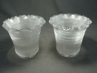 2 Antique Holophane Waffle Prismatic Glass Light Shades 3 1/8 " W Fitter X 5 1/2 " H