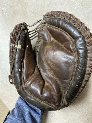 Vintage Spalding 1387 Leather Baseball Glove,  Crescent Pad 1st Baseman’s Mitt