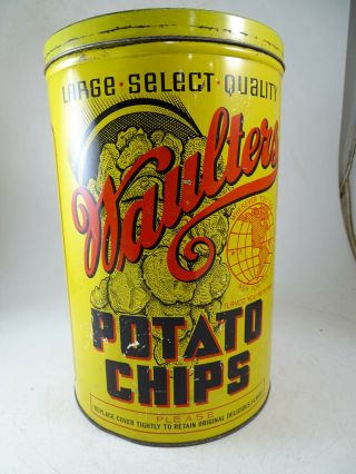 Vintage Advertising Tin Waulters Potato Chips Milwaukee Wi Can 1933 Antique Old