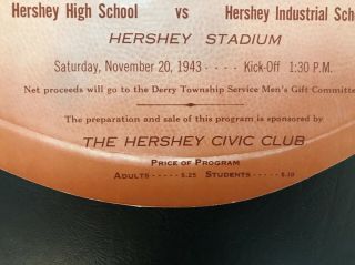 1943 Hershey High vs Hershey Industrial School Football Program Chocolate PA 2