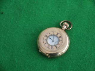 Quality Antique Gold Plated Half Hunter Pocket Watch Enamel & Second Hand