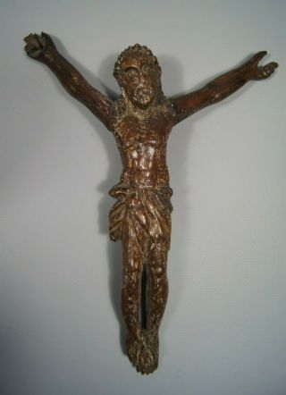 Fine Antique 18th C Goanese Carved Wooden Corpus Christi Christ Figure