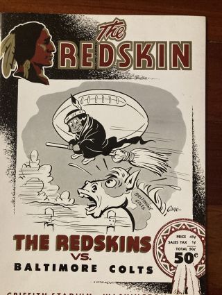 1954 Washington Redskins Vs Baltimore Colts Football Program See Back Cover