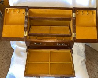Vintage Wood Jewelry Box Dresser Top 1 Drawer with Etched Rose glass door 3