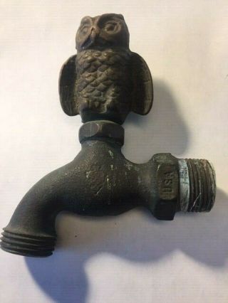 Vintage Solid Arrowhead Brass Garden Tap Faucet Spigot Owl Bird Made In Usa