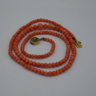 Antique Strand Of Red Coral Graduated Bead Necklace.  Italian.  Circa 1900.  14k Clasp