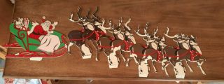 Vintage Santa Sleigh And Reindeer Christmas Plastic Yard Decor Lawn Stake 20 "