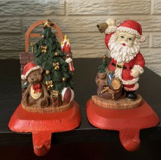 2 Vintage Christmas Cast Iron Mantle Stocking Holder’s Hanger’s