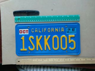 License Plate,  Blue California,  1970,  1987 Sticker,  Passenger,  1 Skk 006