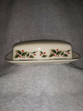 Vintage Christmas Butter Dish & S/P Shakers Set 