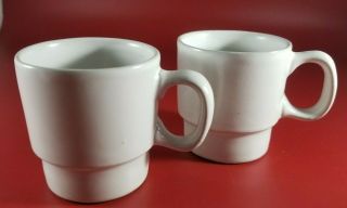 2 Vintage Bennington Pottery Stackable Coffee Cups 1750 - Matte White