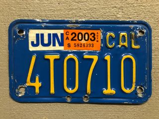 Vintage California Motorcycle License Plate Classic Blue /yellow 4t0710 2003