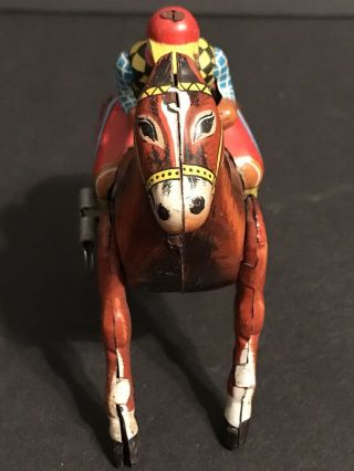Tin Wind Up Toy Vintage Race Horse And Jockey (k) Made In Japan