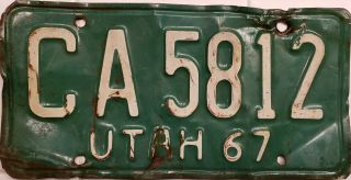 Rare Vintage 1967 State Of Utah License Plate 67 Ut Auto Tag Ca 5812