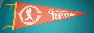 Cincinnati Reds Baseball 1960s Vintage Cloth Pennant 29 X 11.  5.