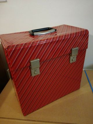 Vintage Red Striped Lp Record Case.