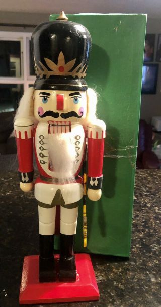 Vintage 14 Inch Hand Painted Wood Nutcracker Soldier Figurine Christmas Decor