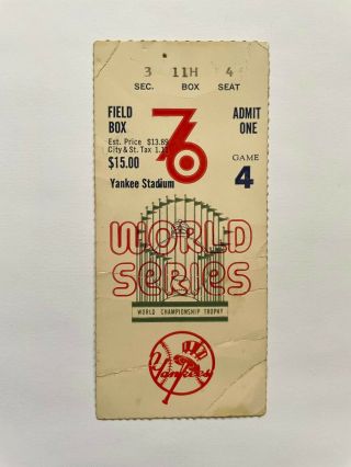 1976 World Series Game 4 Ticket Stub Cincinnati Reds Clinch 4th Title Ny Yankees