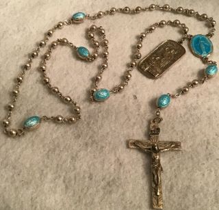 Vintage Rosary Beads Creed Sterling Silver With Blue Enamel Accent Beads Of Mary