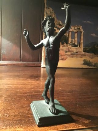 Small Antique Grand Tour Bronze Of The Dancing Faun Of Pompeii.