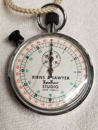 Vintage Birns & Sawyer Stop Watch Hanhart Studio Lever 7 Jewels Great