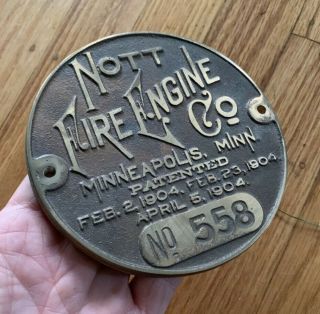 Antique Vtg ? Cast Brass Nott Fire Engine Company Minneapolis 1904