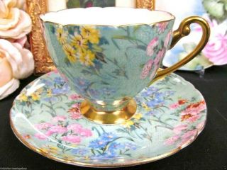 Shelley Tea Cup And Saucer Melody Chintz Pattern Teacup England Ripon Shape