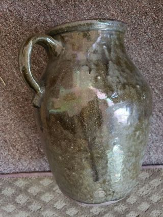 Antique Southern Alkaline Glaze Stoneware Pitcher,  9 " Tall,  Prob.  1850 - 80 