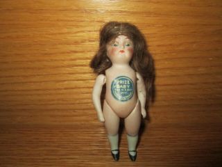 Antique Prize Baby Germany Label 4 3/8 " Doll Bisque? With Hair