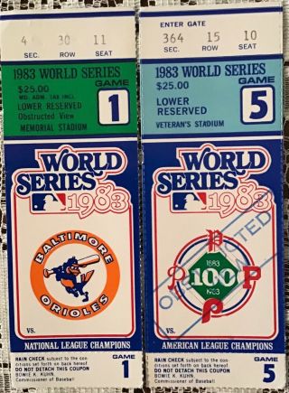 1983 World Series Ticket Stubs Game 1 And Game 5 Orioles Vs Phillies