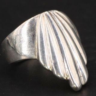 Vtg Sterling Silver - Art Deco Signed Fluted Ridged Solid Ring Size 6.  75 - 6.  5g