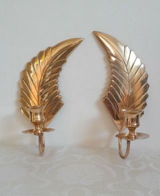 Vintage Brass Wall Mounted Candle Holders - Solid Brass Wings - Golden Wings