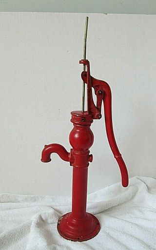 Vintage Well Water Hand Pump Farmhouse Cast Metal Red Paint Half Size 24 "