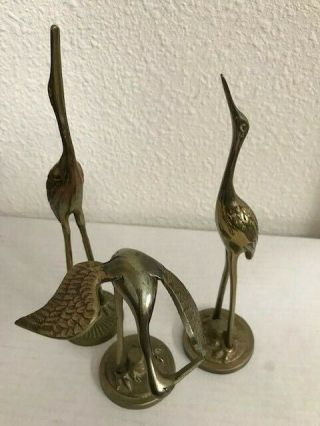 3 Vintage Brass Egret Crane Heron Stork Bird Figurnes Made In Korea