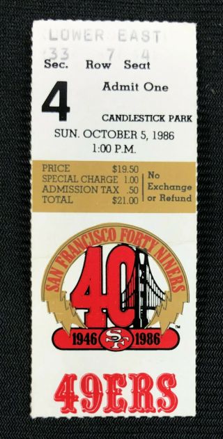 San Francisco 49ers Ticket Stub Oct.  5,  1986 Jerry Rice 1st 3 Td Game Colts