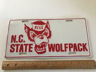 Vtg Nc North Carolina State Wolfpack Ncsu Embossed Metal License Plate Car Tag