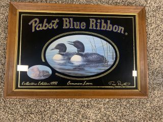 Vintage 1991 Pabst Blue Ribbon Beer Mirror Common Loon